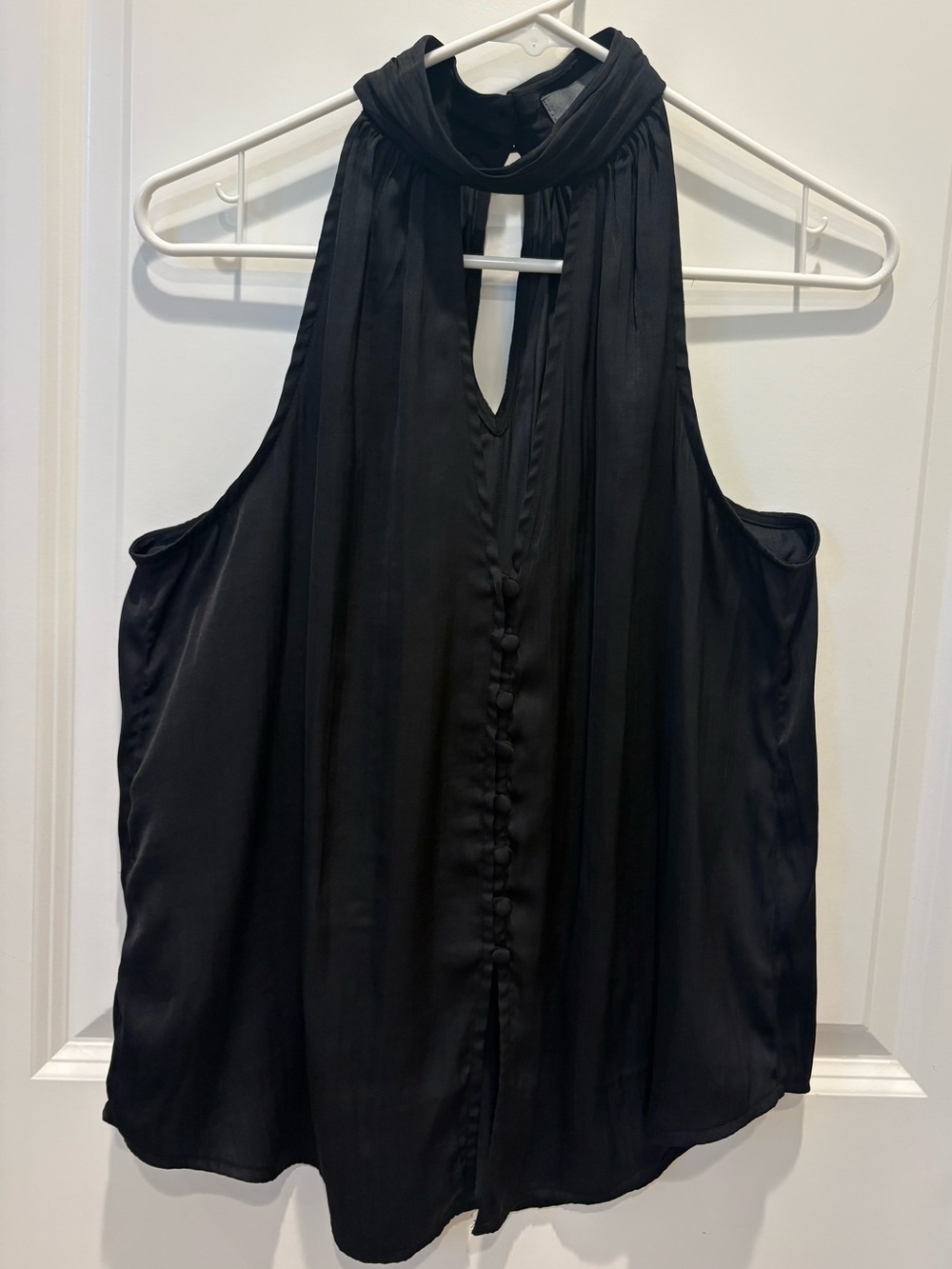 Anthropologie women’s Black Satin Keyhole High Neck Blouse Size S NWT